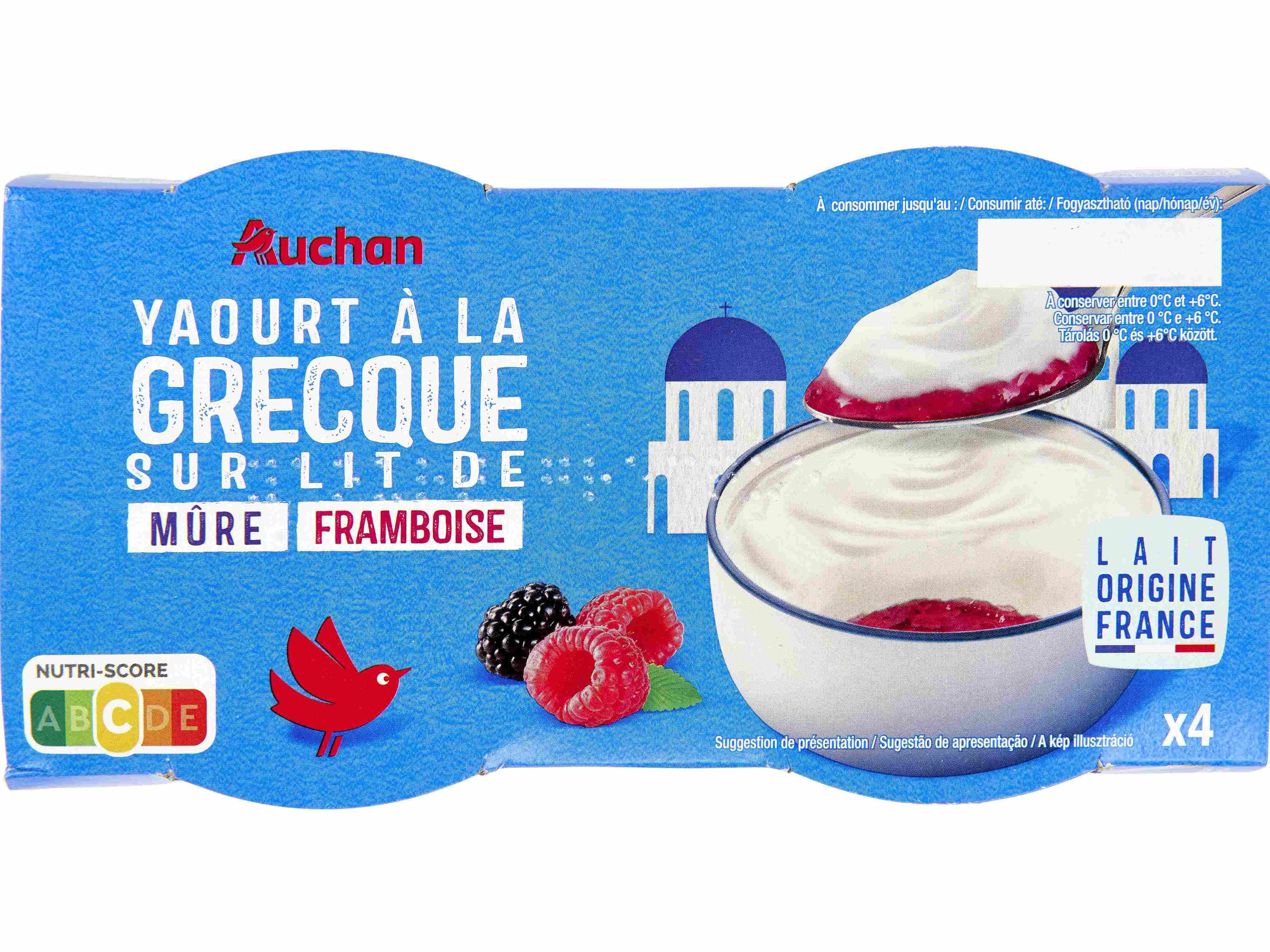 IOGURTE AUCHAN GREGO AMORA E FRAMBOESA 4X150G image number 1