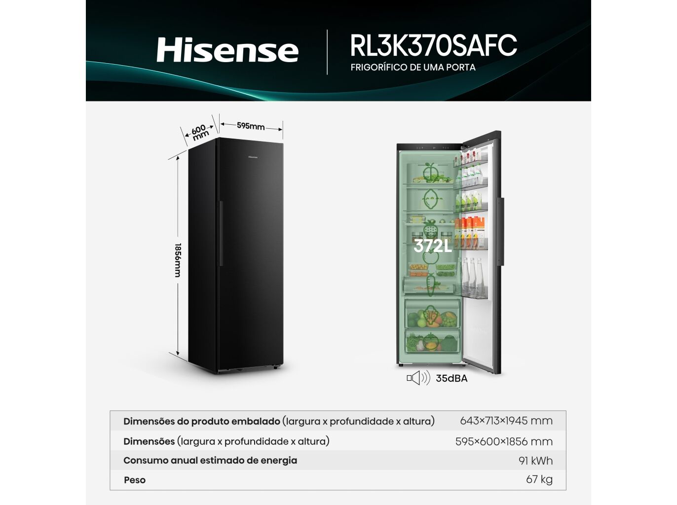 FRIGOR&Iacute;FICO HISENSE KITCHEN FIT RL3K370SAFC (NO FROST C 185.6CM 372L PRETO) image number 2
