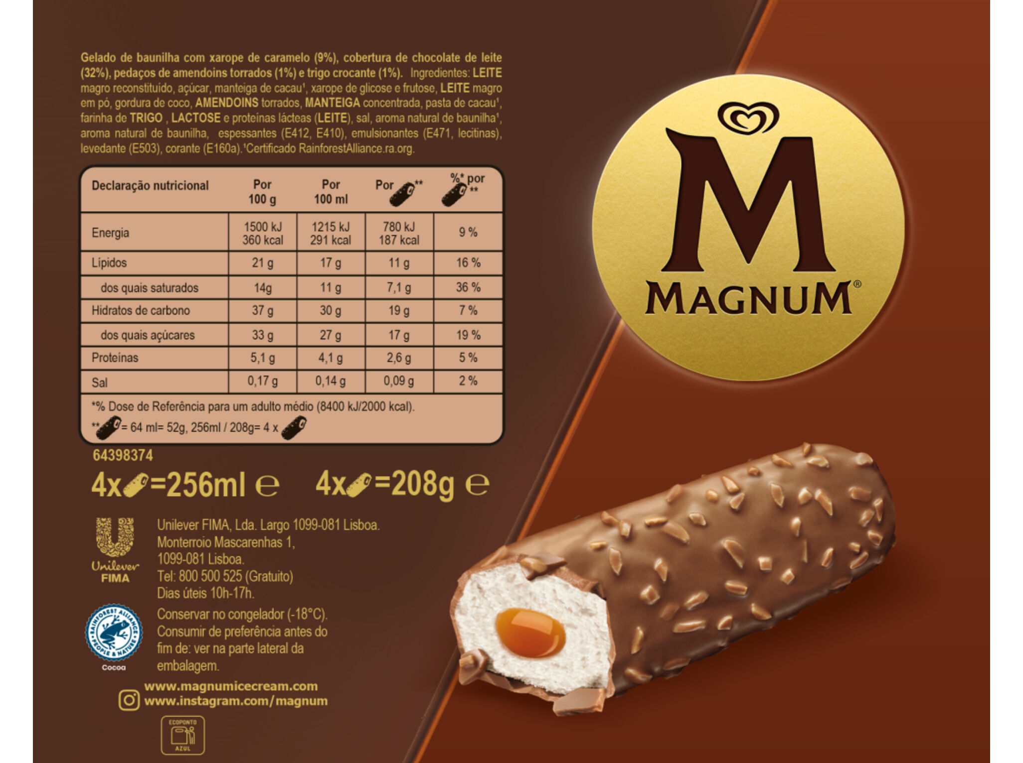 GELADO MAGNUM CARAMEL NUTS 4X64ML image number 1