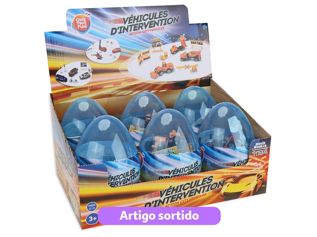 OVO COM CARRO MINIATURA ONE TWO FUN 1:64 COM ACESS&Oacute;RIOS MODELOS SORTIDOS image number 0