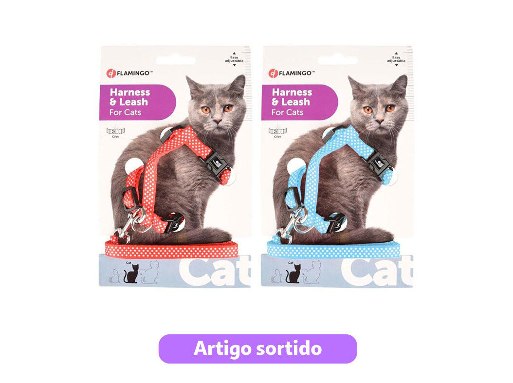 CONJUNTO COLEIRA+ARN&Ecirc;S FLAMINGO GATO 20-35CM CORES SORTIDAS