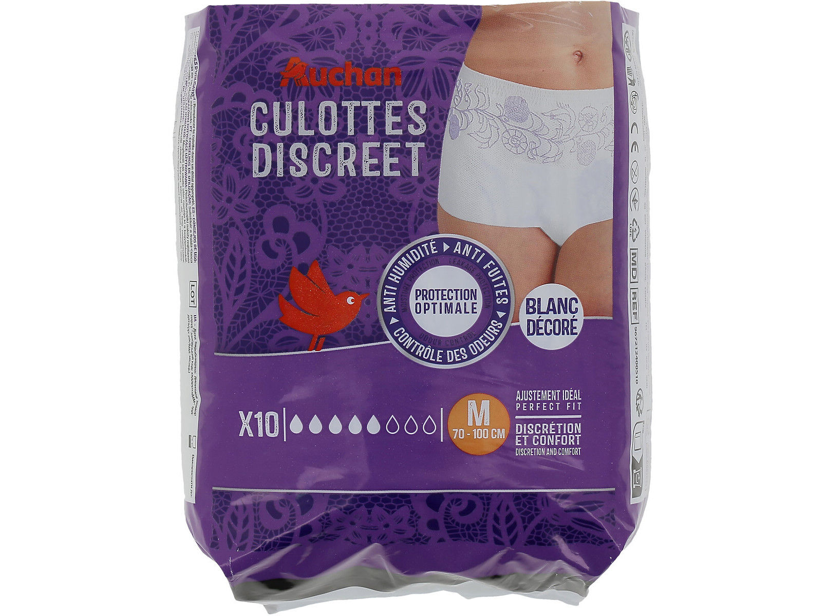 CUECAS DE INCONTIN&Ecirc;NCIA AUCHAN DISCREET TAMANHO M BRANCO 10UN image number 0