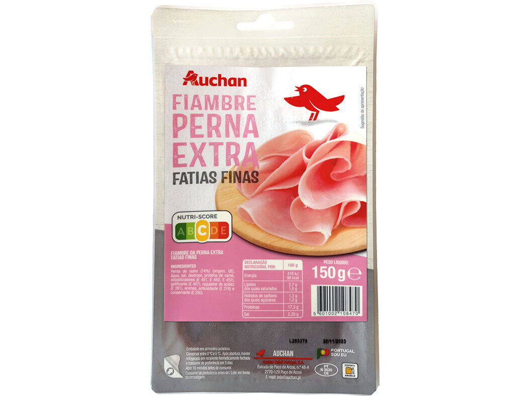 FIAMBRE DA PERNA EXTRA AUCHAN FATIAS FINAS 150 G