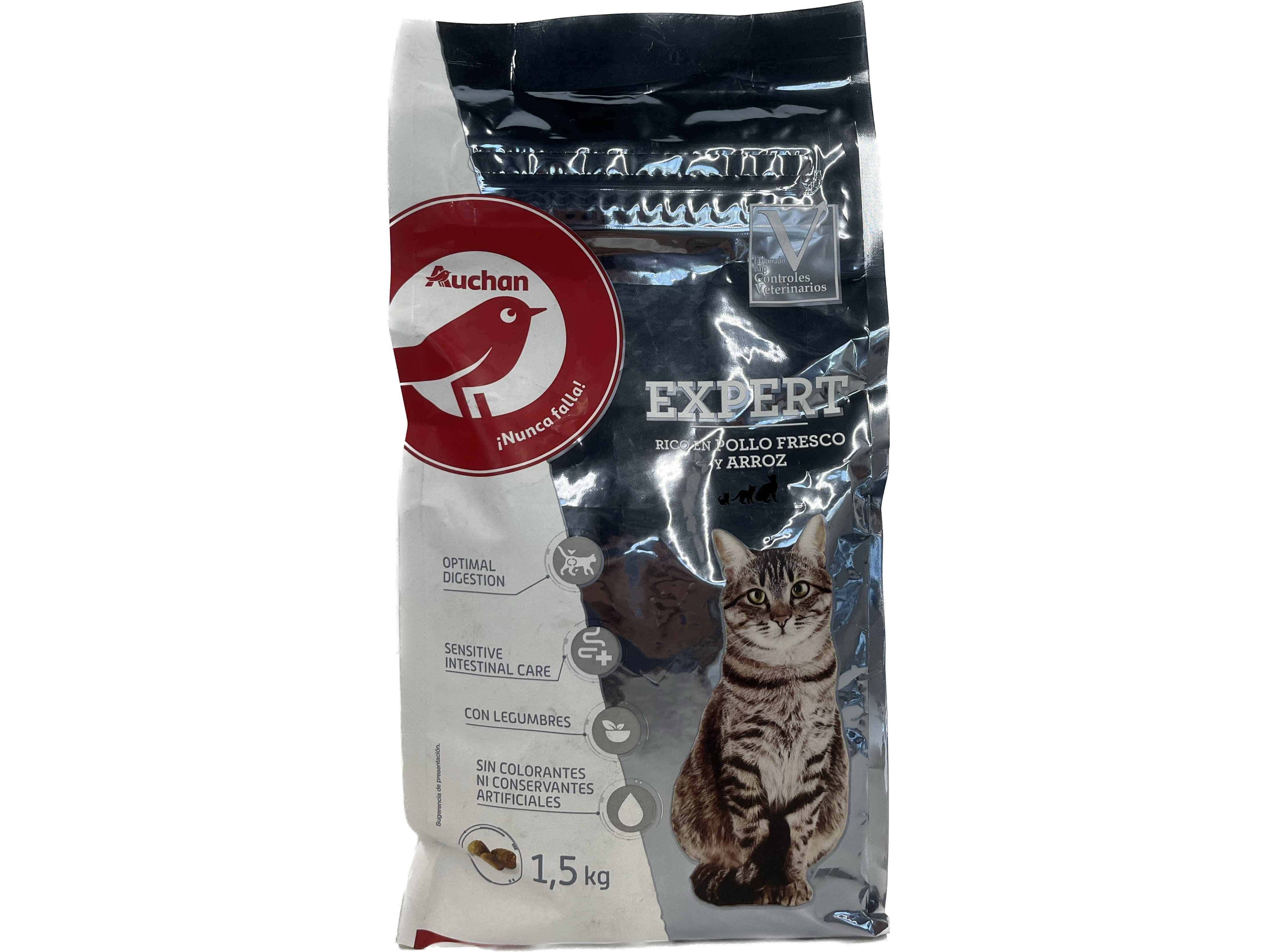 RA&Ccedil;&Atilde;O PARA GATO AUCHAN EXPERT RICO EM FRANGO FRESCO E ARROZ 1.5KG