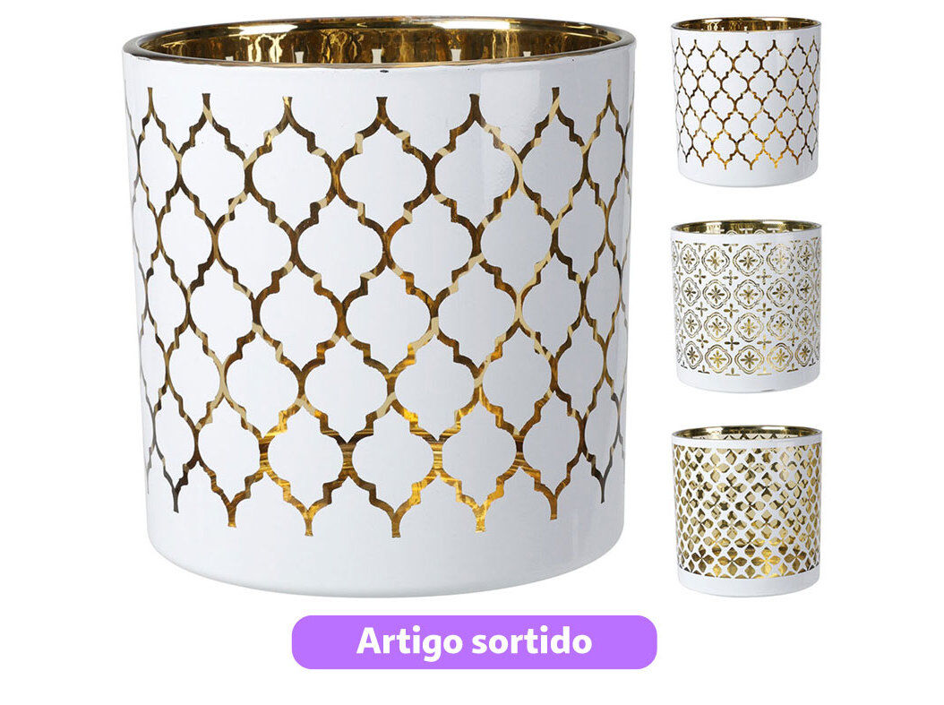 SUPORTE DE VELA DOURADO / BRANCO 15X15CM MODELOS SORTIDOS image number 0