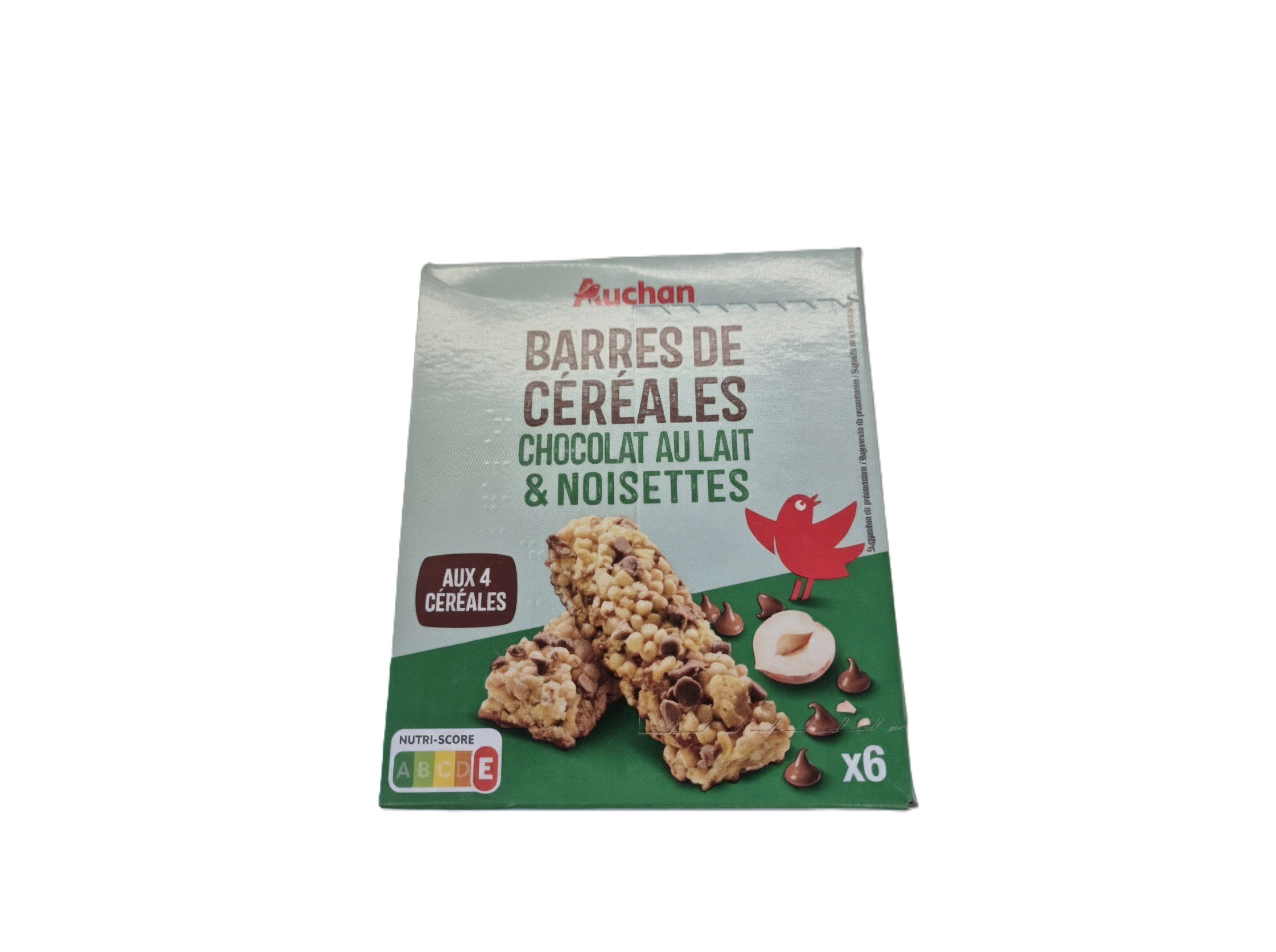 BARRAS AUCHAN CEREAIS CHOCOLATE LEITE E AVEL&Atilde; 126G 6UN