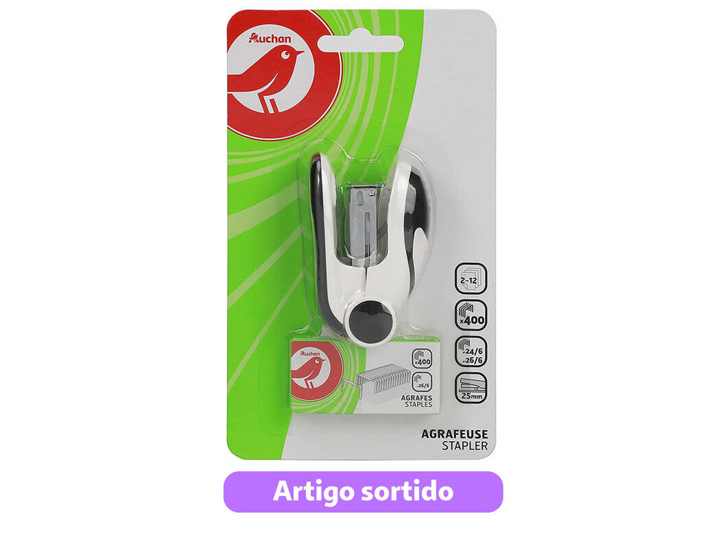 CONJUNTO DE MINI AGRAFADOR 24/6-26/6 AUCHAN E CAIXA COM 400 AGRAFOS CORES SORTIDAS image number 6