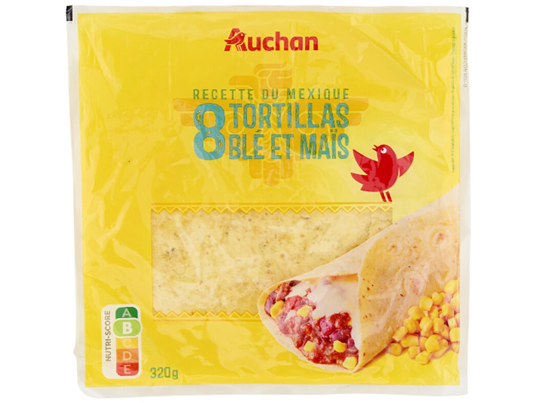 TORTILHAS AUCHAN TRIGO E MILHO 8UN 320G