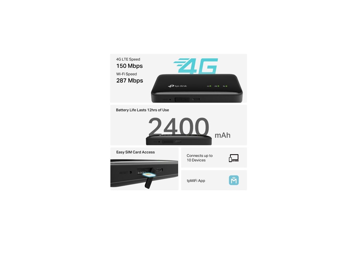 ROUTER MOBILE TP-LINK M7005 4G LTE PRETO image number 4