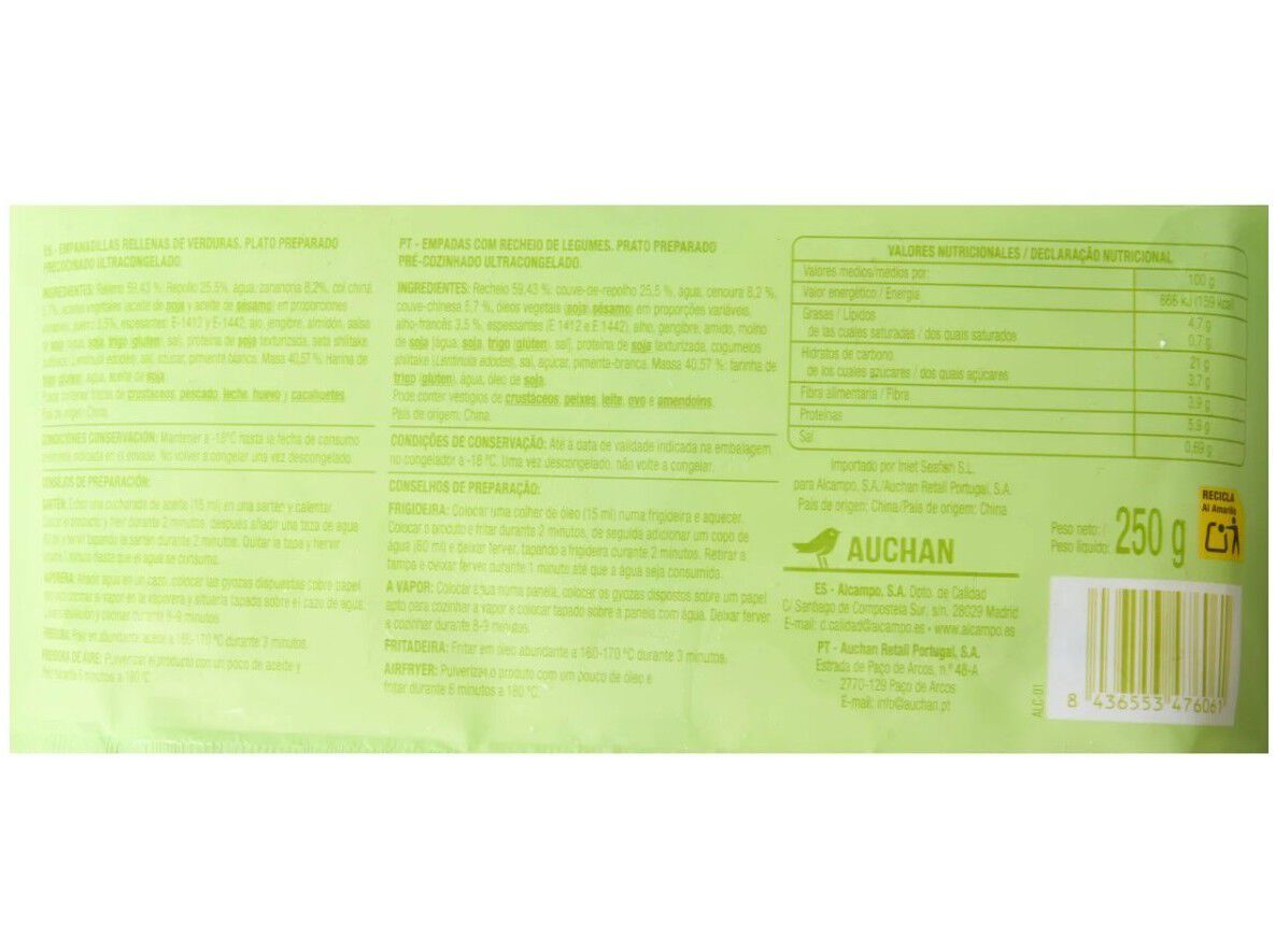 GYOZAS DE LEGUMES AUCHAN ULTRACONGELADAS 24UN 250G image number 1