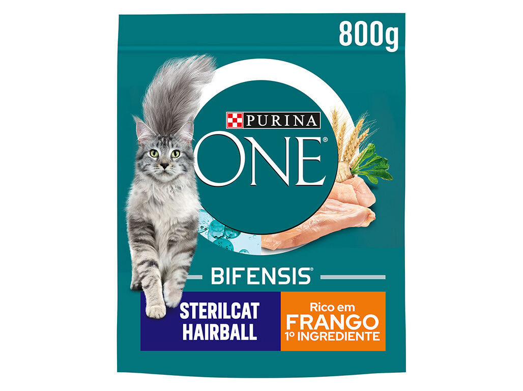 RA&Ccedil;&Atilde;O PARA GATO PURINA ONE ESTERILIZADO E BOLAS P&Ecirc;LO COM FRANGO 800G
