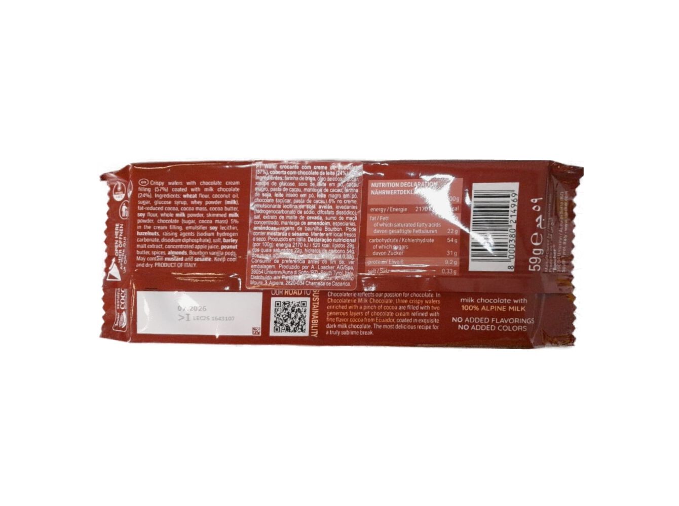 BOLACHA LOACKER CHOCOLATERIE CHOC. LEITE 59G image number 1