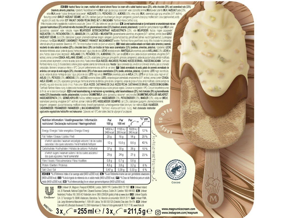 GELADO MAGNUM DOUBLE AVEL&Atilde; 3X85ML image number 1