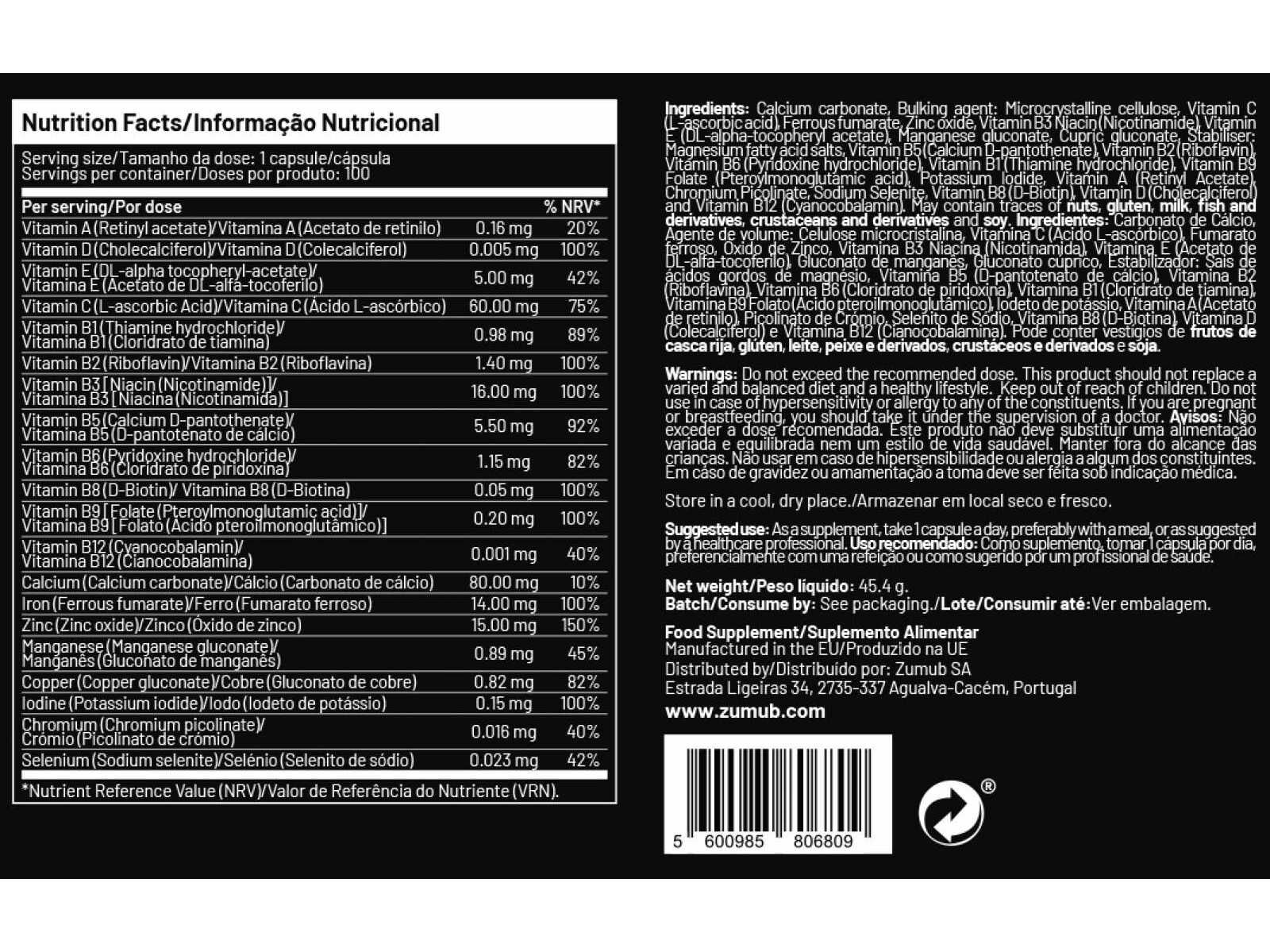 SUPLEMENTO ZUMUB MULTIVITAMINICO 100 CAPS image number 1