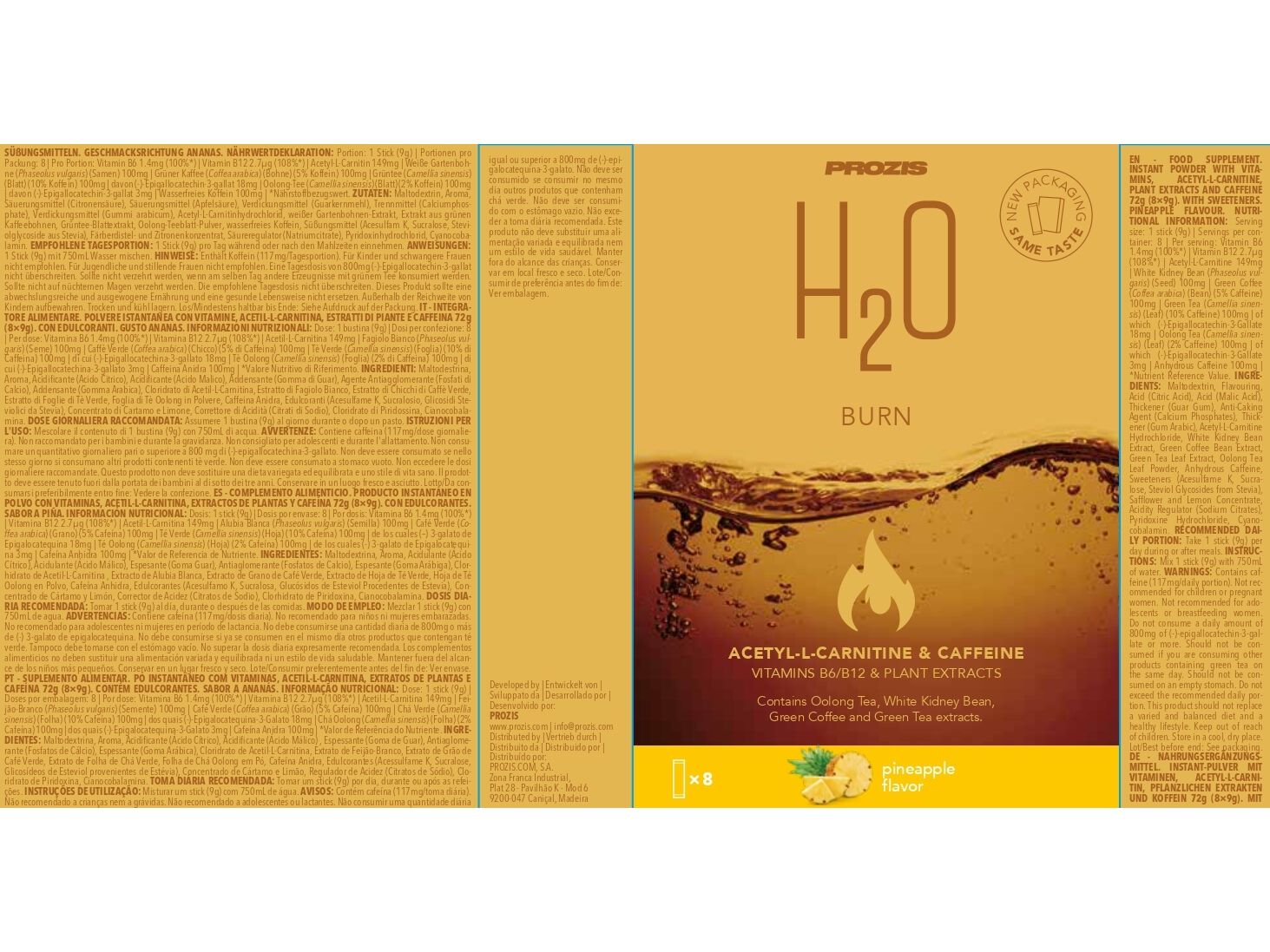 BEBIDAS INSTANTANEA H2O PROZIS BURN ANAN&Aacute;S 72G (8X9G) image number 1