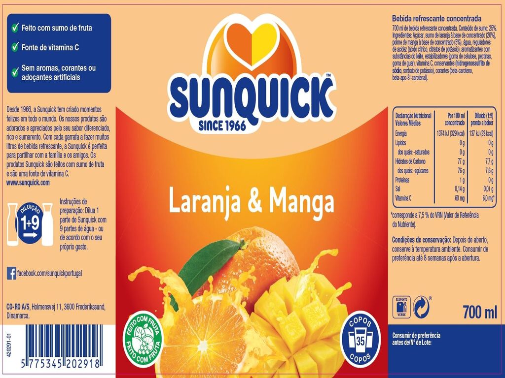 CONCENTRADO SUNQUICK LARANJA & MANGA 0.70L image number 1