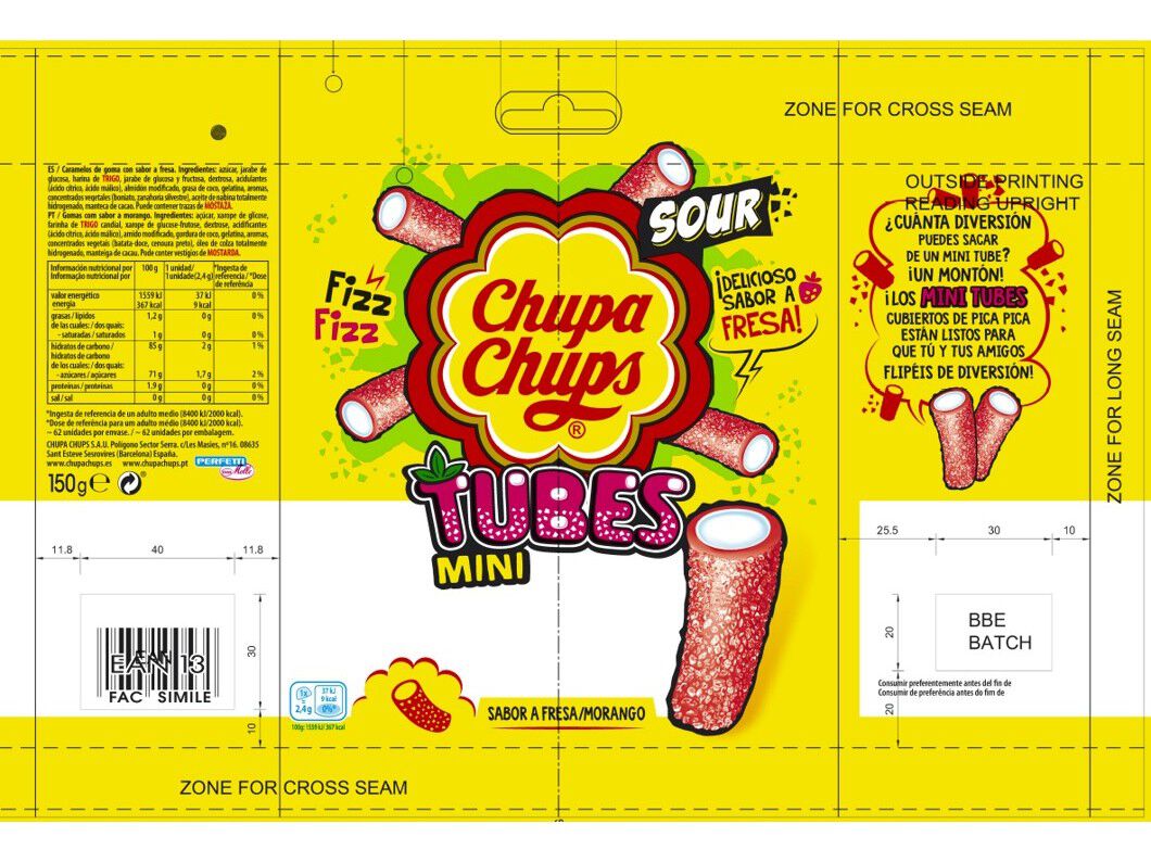 GOMAS CHUPA CHUPS TUBOS MORANGO 150G image number 1