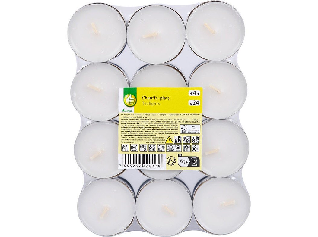 TEALIGHTS AUCHAN ESSENCIAL 4H PACK 24 UNIDADES image number 0