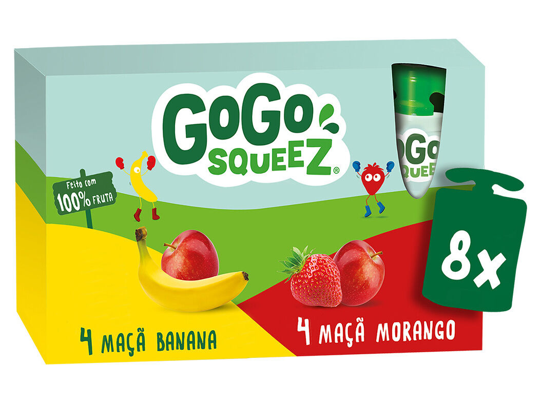 SAQUETAS FRUTA GO GO SQUEEZ MORANGO E BANANA 8 UN