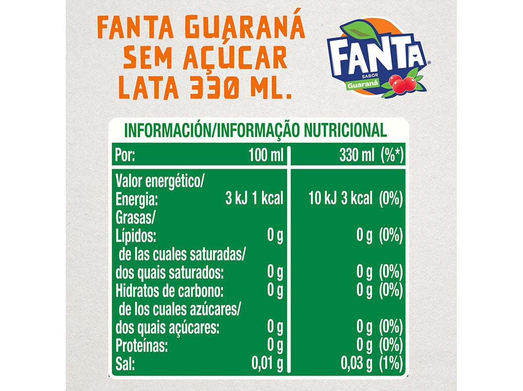 REFRIGERANTE C/ G&Aacute;S FANTA GUARAN&Aacute; ZERO 0.33L (SDR) image number 1