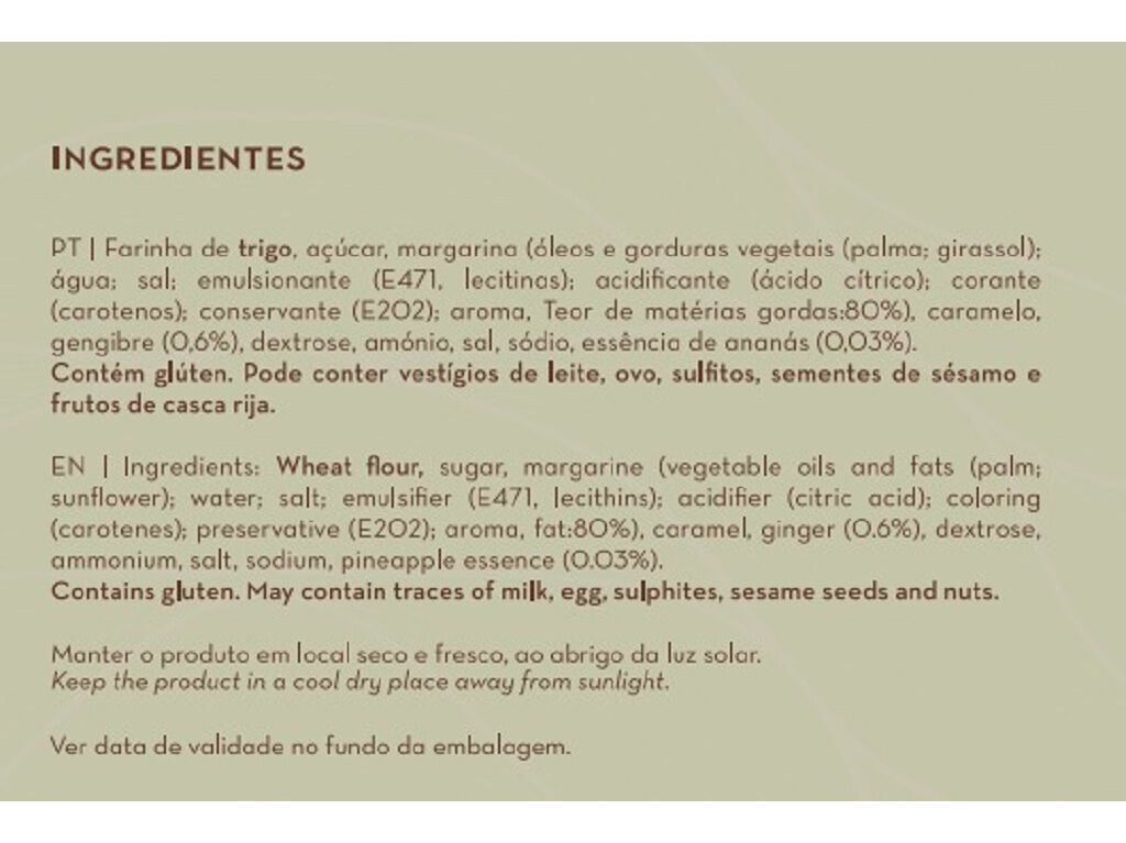 BISCOITO F&Aacute;BRICA DURIENSE ANAN&Aacute;S E GENGIBRE 150 G image number 1