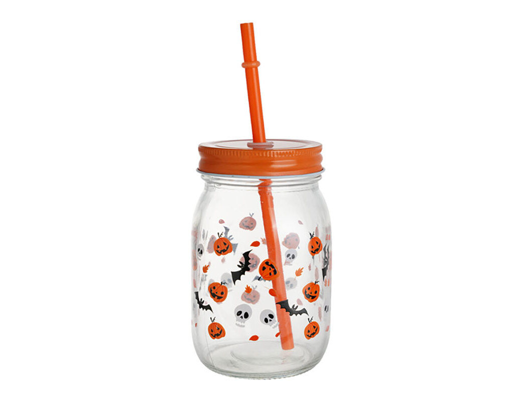 COPO VIDRO C/PALHINHA ACTUEL LARANJA 40CL