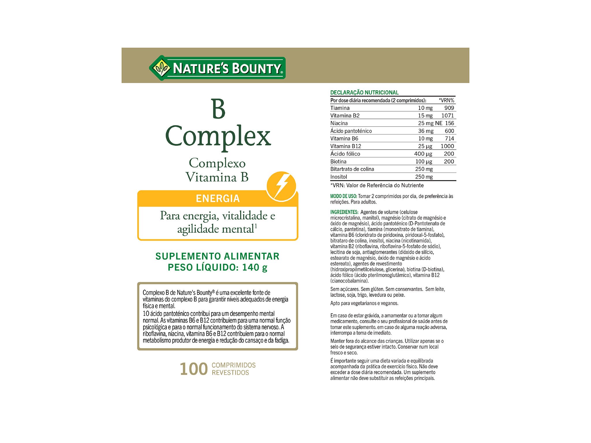SUPLEMENTO NATURE?S BOUNTY B-COMPLEX 100 CMP image number 2