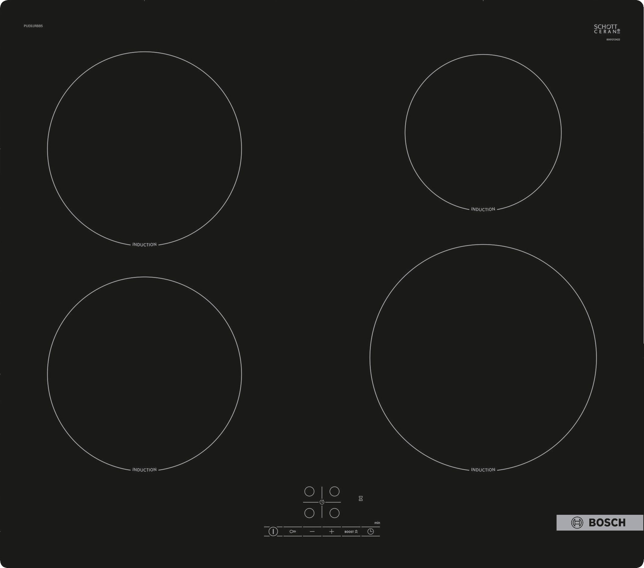Bosch Induktionskochfeld 60cm - 4 Brenner 4600W Schwarz
