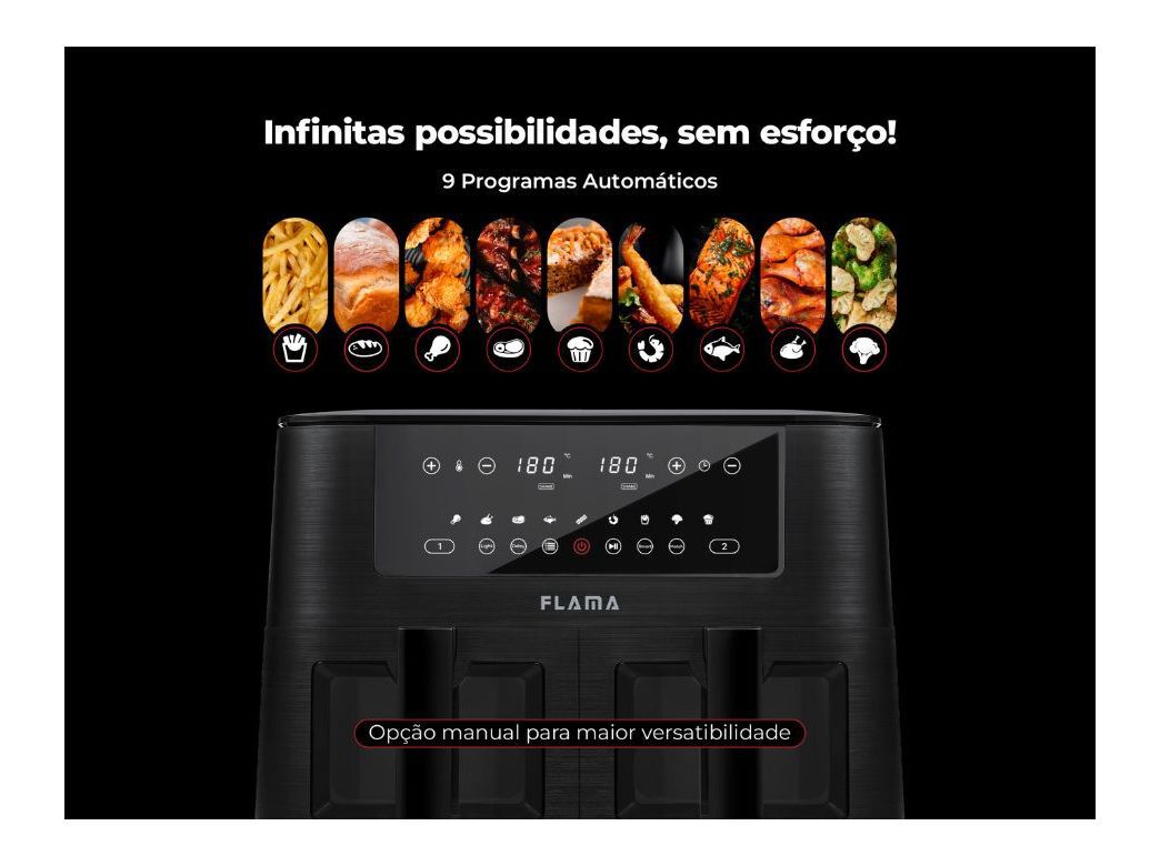 FRITADEIRA SEM &Oacute;LEO AIR FRYER FLAMA 698FL PRETA 2 CUBAS 8L image number 5