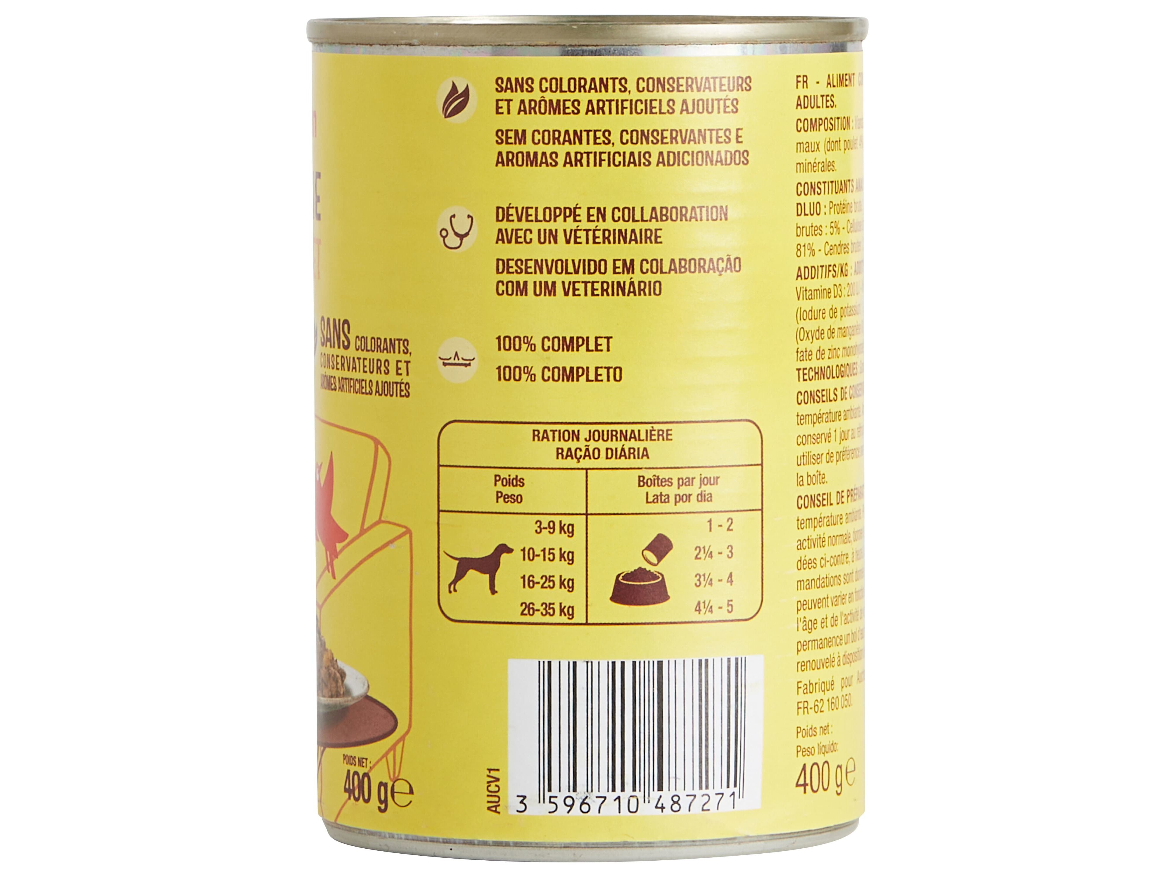 COMIDA H&Uacute;MIDA PARA C&Atilde;O AUCHAN TERRINA FRANGO 400G image number 3