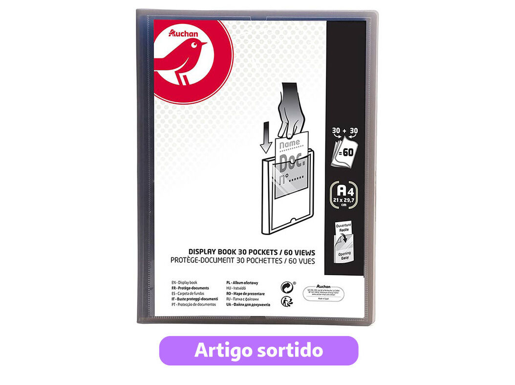 PORTF&Oacute;LIO AUCHAN A4 30+30 BOLSAS CORES SORTIDAS image number 1
