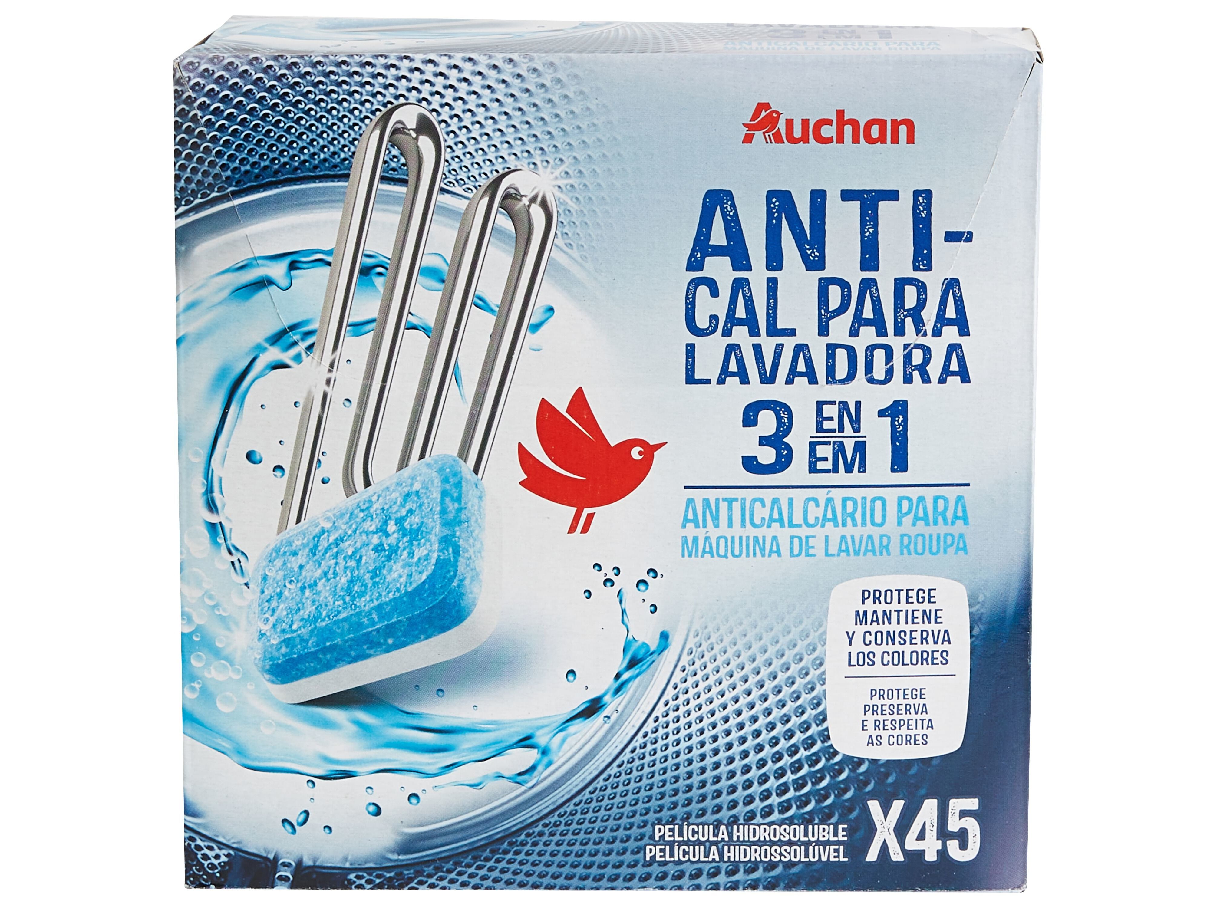 ADITIVO AUCHAN M&Aacute;QUINA ROUPA PASTILHAS ANTICALC&Aacute;RIO 45UN