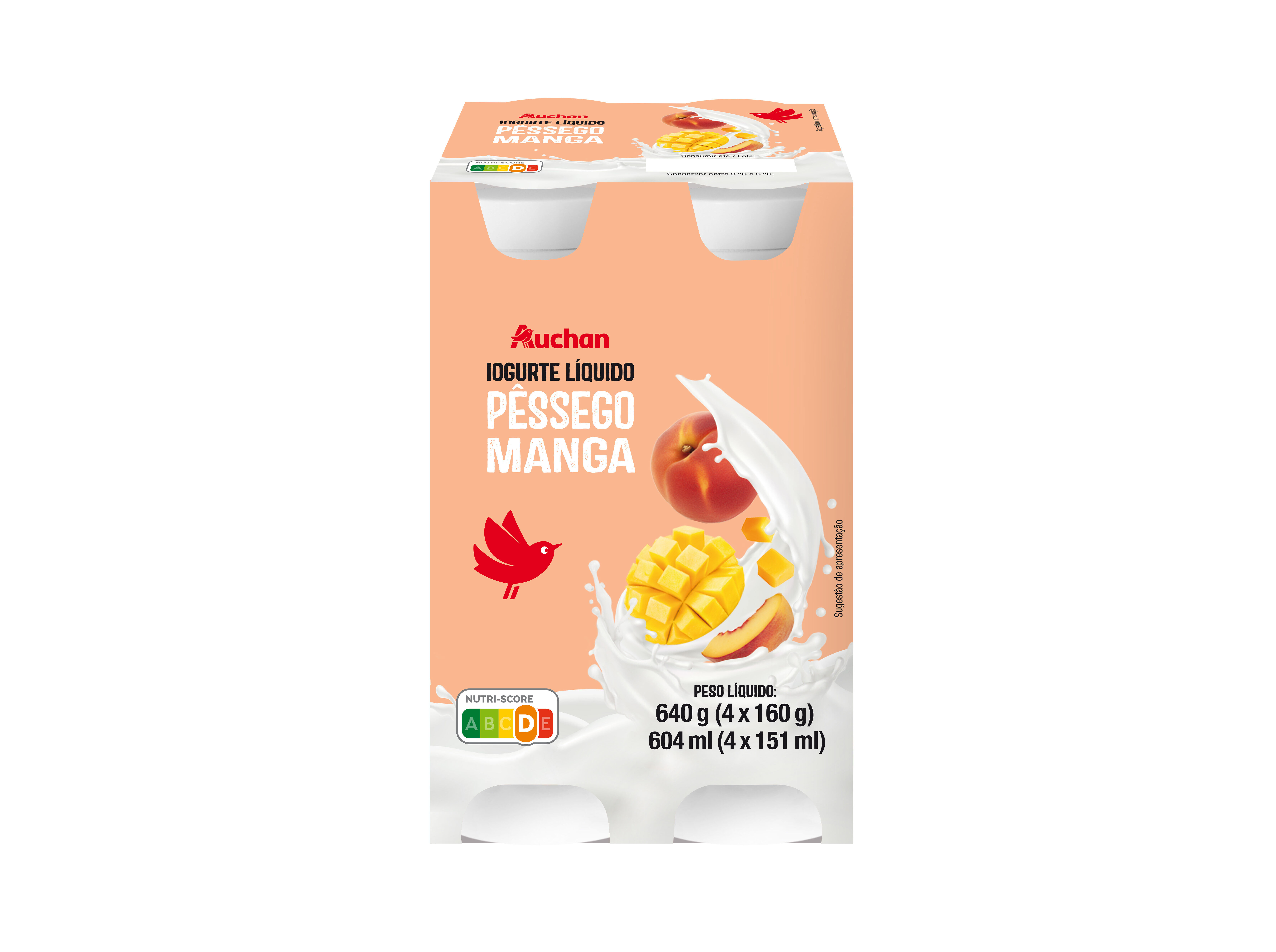 IOGURTE LIQUIDO AUCHAN P&Ecirc;SSEGO E MANGA 4X160G image number 0