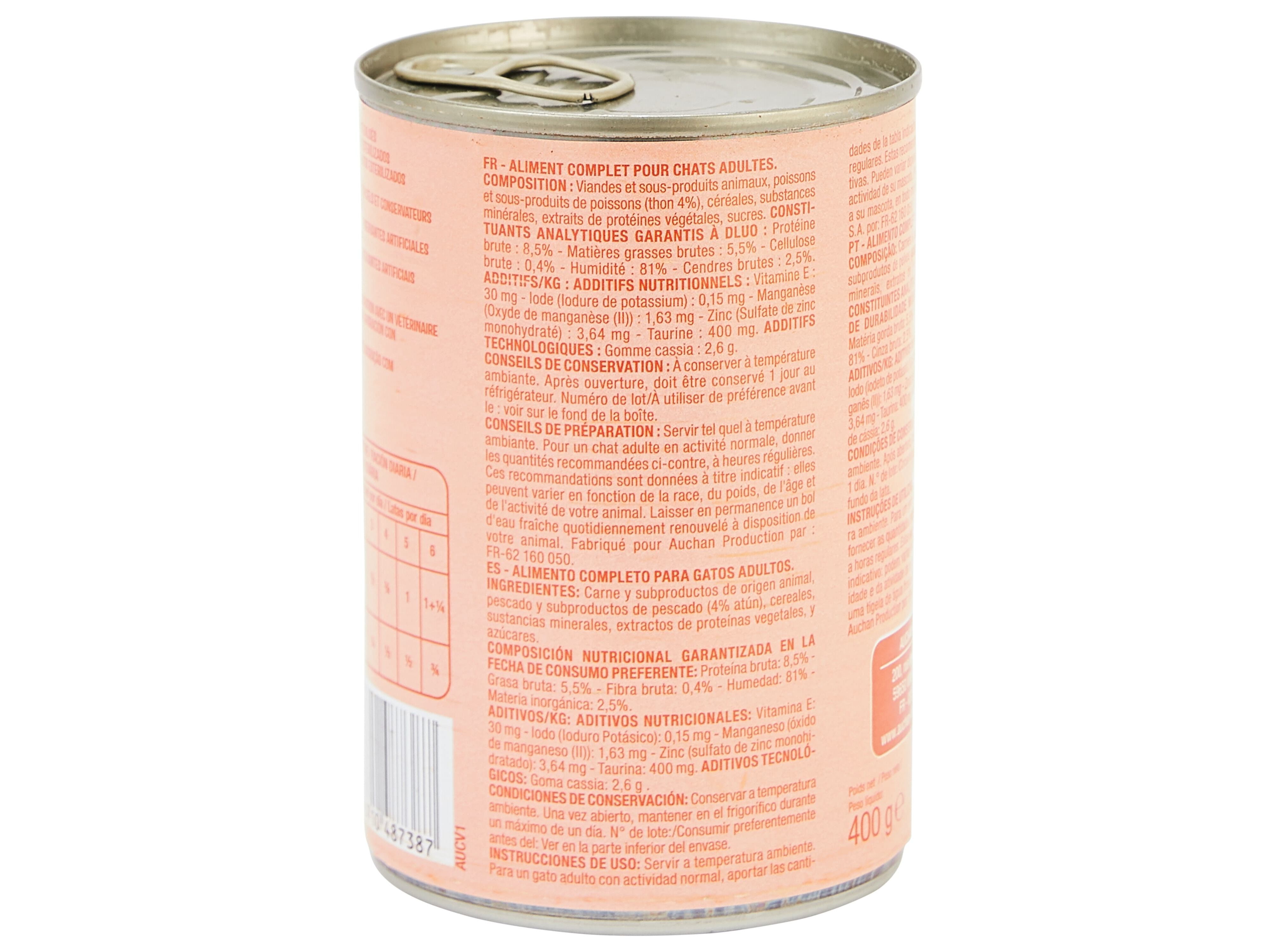 COMIDA H&Uacute;MIDA PARA GATO AUCHAN TERRINA ATUM 400G image number 2