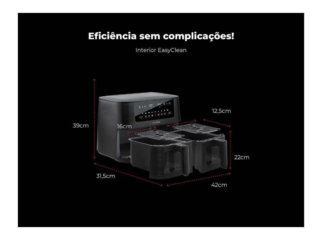 FRITADEIRA SEM &Oacute;LEO AIR FRYER FLAMA 698FL PRETA 2 CUBAS 8L image number 6