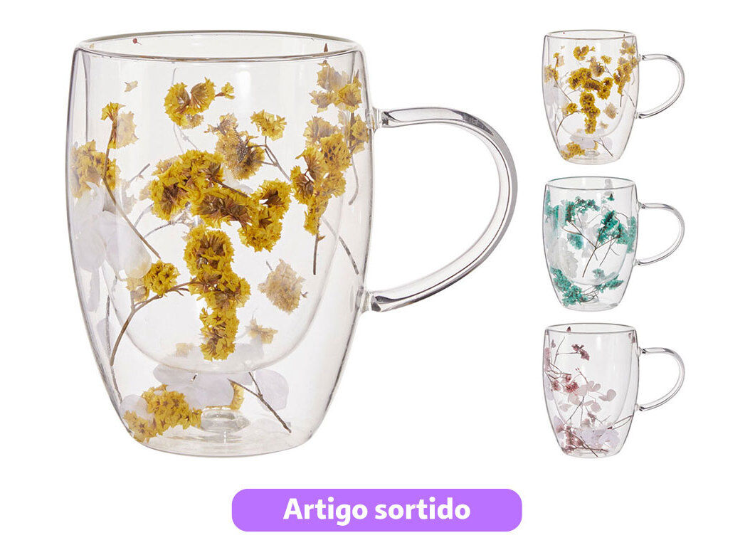 CANECA CH&Aacute; VIDRO DUPLO 350ML MODELOS SORTIDOS