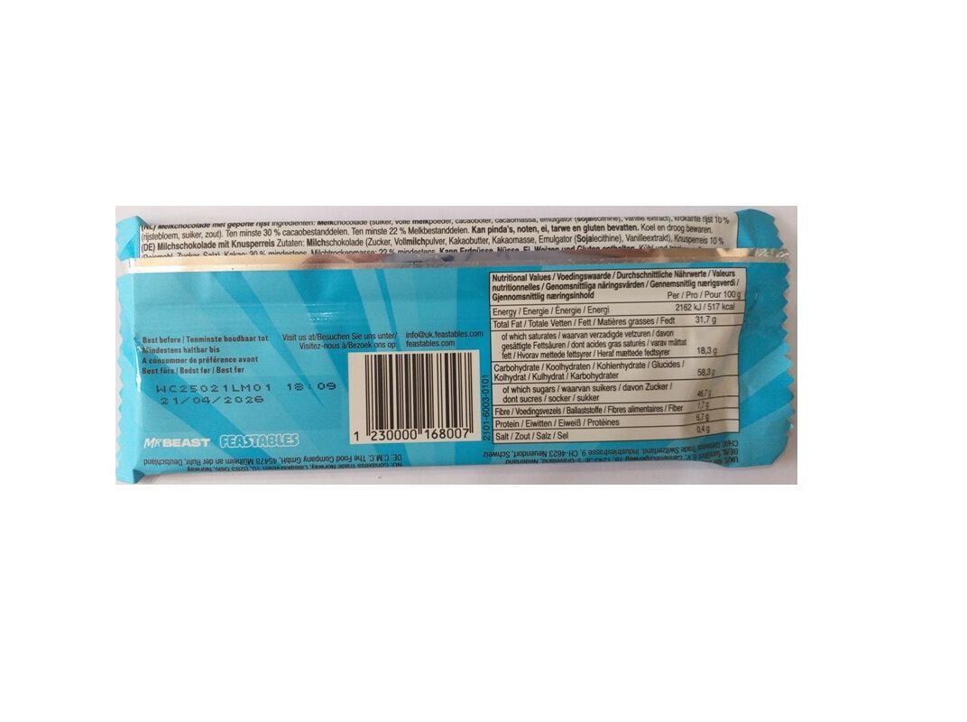 CHOCOLATE FEASTABLES MR. BEAST MILK CRUNCH 60G image number 1