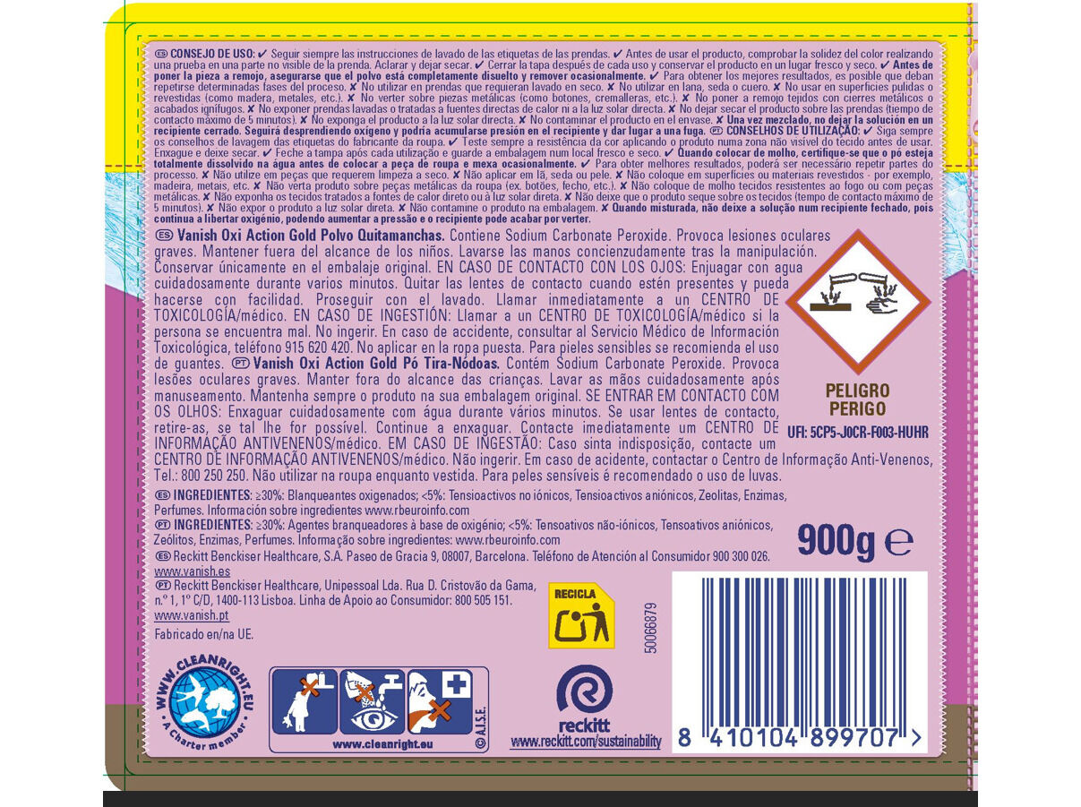 ADITIVO TIRA N&Oacute;DOAS VANISH OXIACTION P&Oacute; PINK 35% GR&Aacute;TIS 900G image number 1