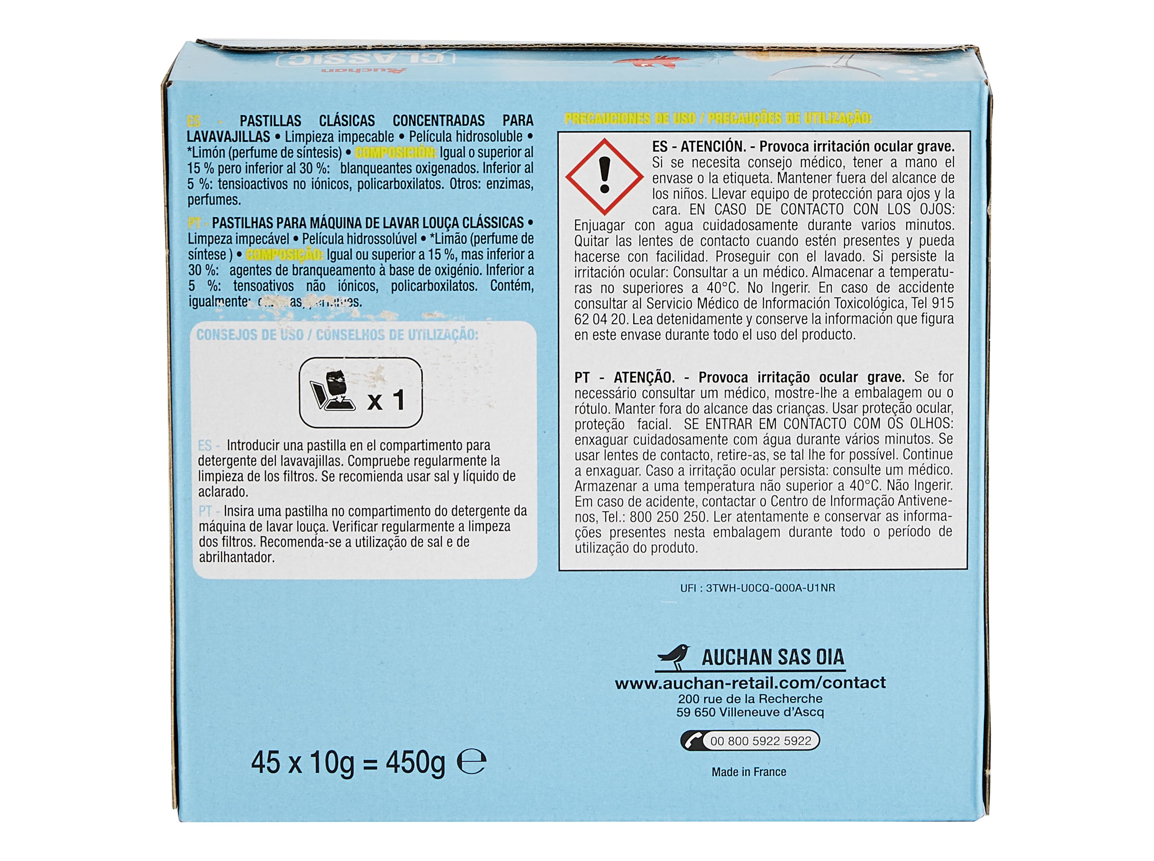 DETERGENTE AUCHAN M&Aacute;QUINA LOI&Ccedil;A PASTILHA CLASSIC LIM&Atilde;O 45UN image number 2