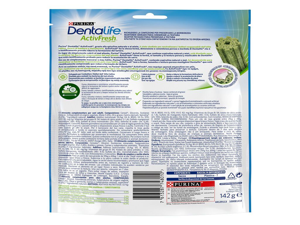SNACK C&Atilde;O DENTALIFE ACTIVFRESH GRANDE 142G 4UN image number 1