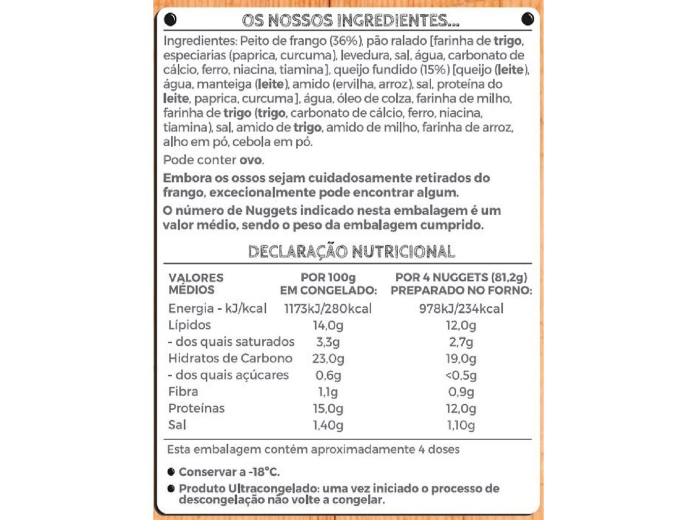 NUGGETS IGLO FRANGO E QUEIJO 18UN 375G image number 1
