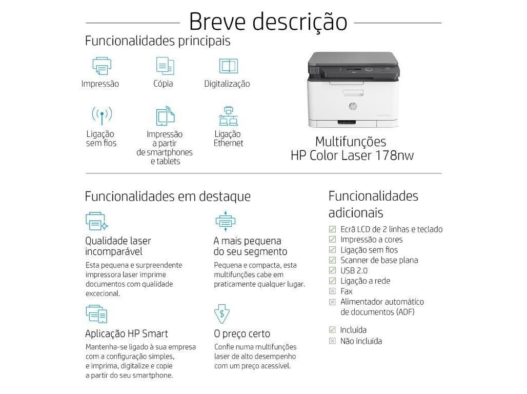 IMPRESSORA LASER HP COLOR MFP 178NW MULTIFUN&Ccedil;&Otilde;ES image number 3