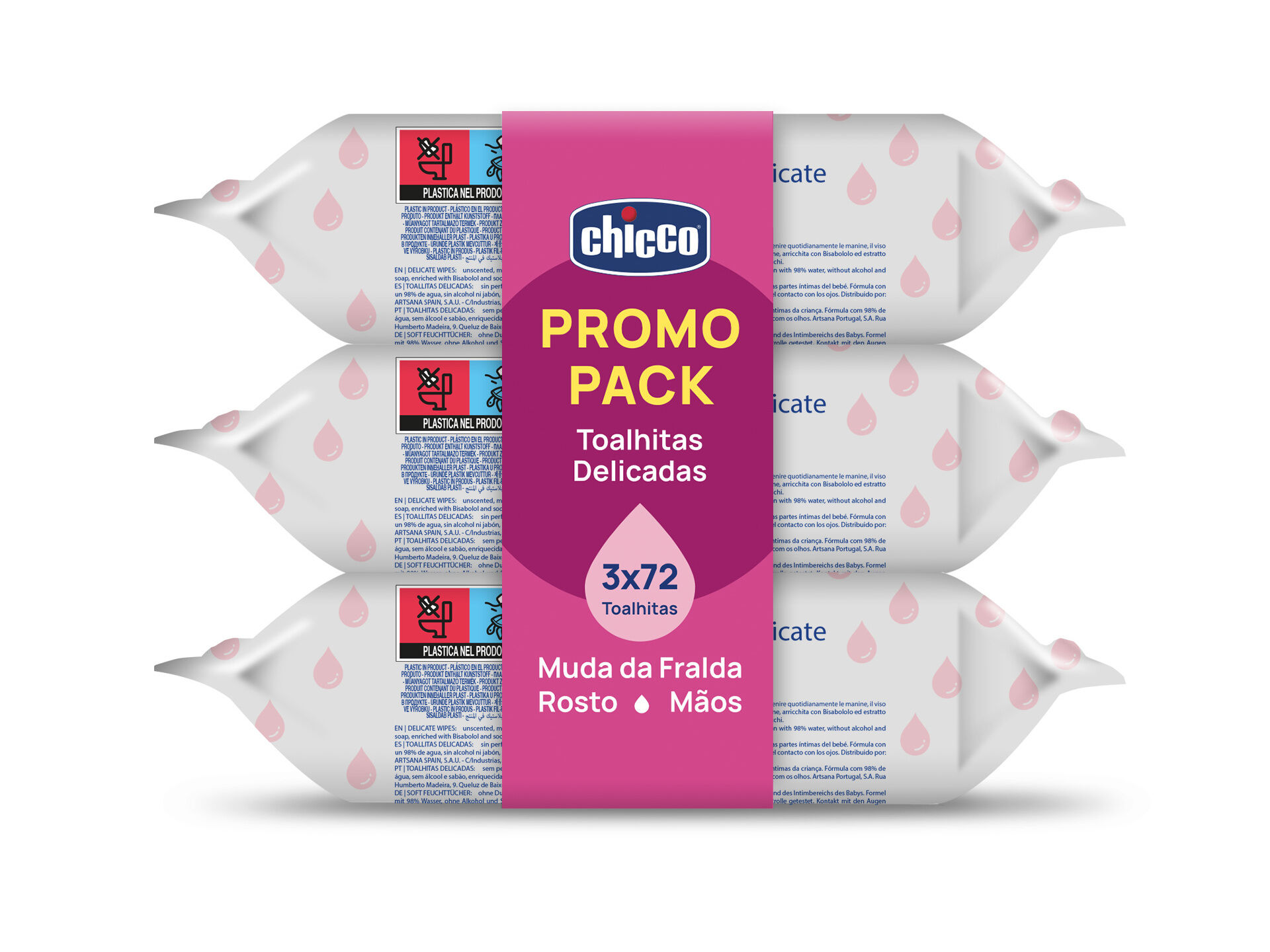 TOALHITAS CHICCO DELICADAS PACK 3X72UN