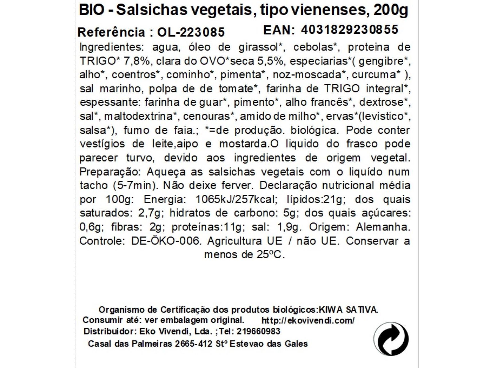 SALSICHA OKOLAND DE VEGETAIS BIO 200 G image number 1