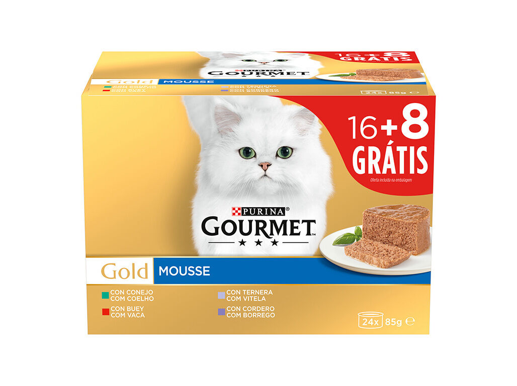 COMIDA H&Uacute;MIDA PARA GATO GOURMET GOLD MOUSSE 16+8 UNIDADES 85G image number 0