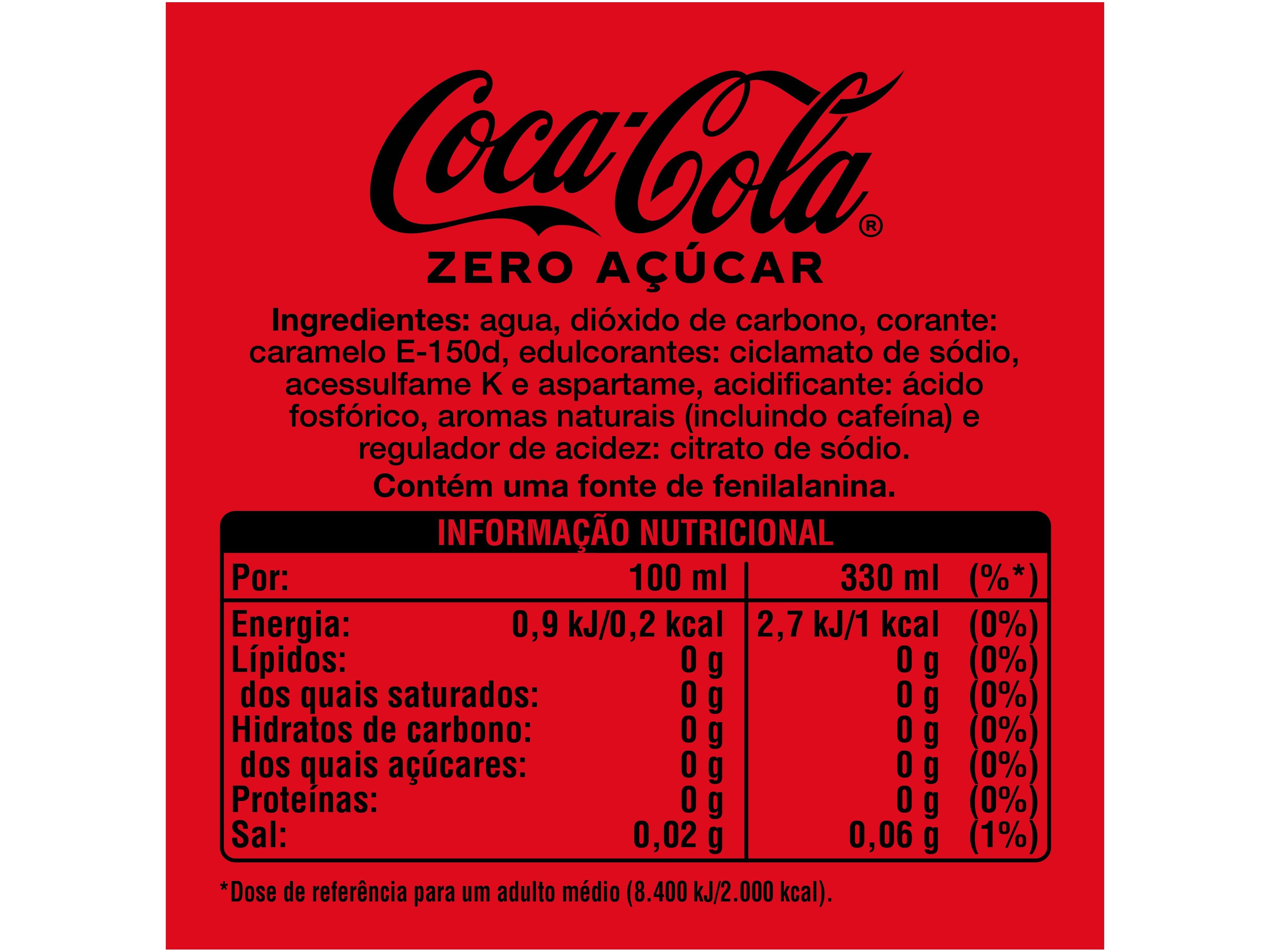 REFRIGERANTE COM G&Aacute;S COCA-COLA ZERO A&Ccedil;&Uacute;CAR LATA 6X0.33L image number 1
