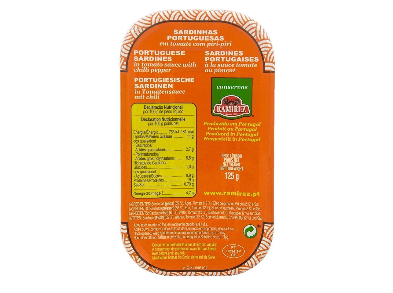 SARDINHA RAMIREZ EM TOMATE PICANTE 125G image number 1