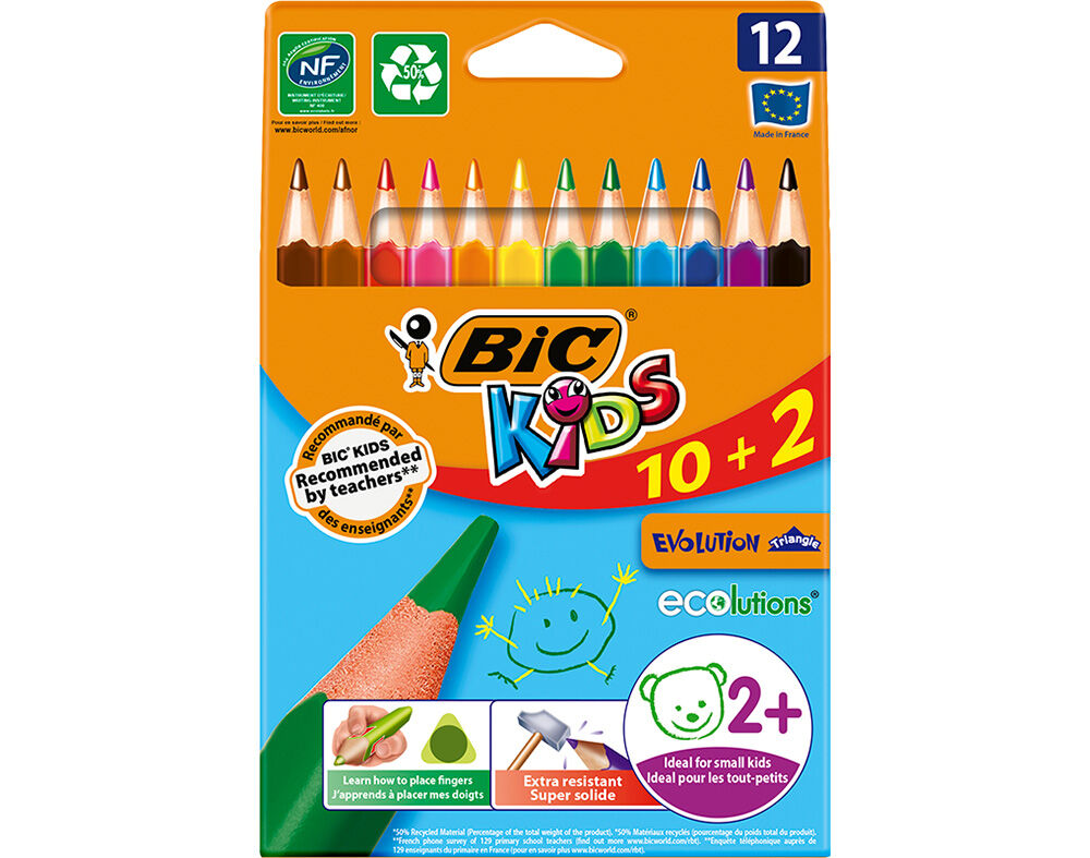 L&Aacute;PIS DE COR KIDS EVOLUTION BIC TRIANGULARES 12 UNIDADES