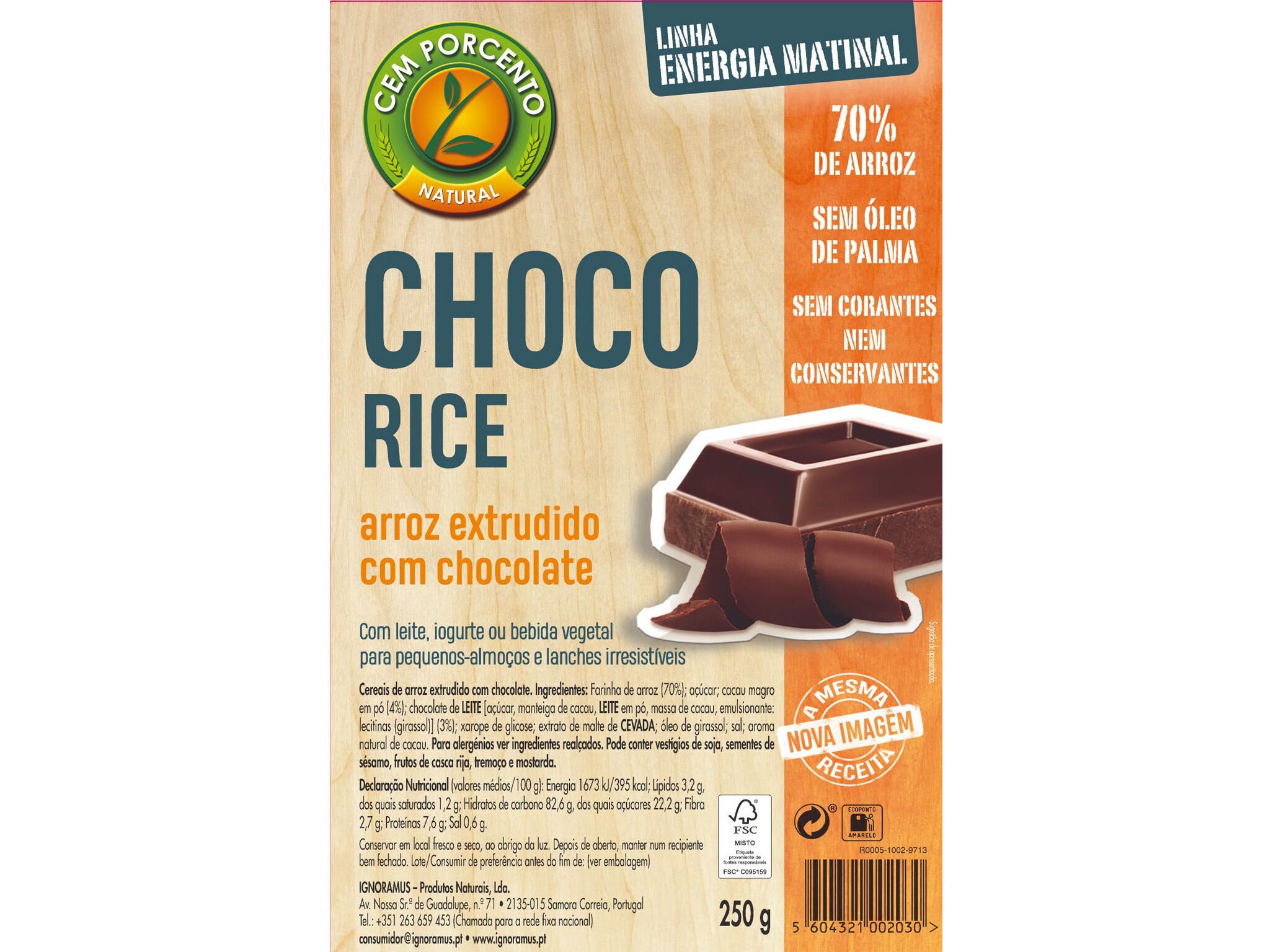 CEREAIS CEM PORCENTO ARROZ TUFADO COM CHOCOLATE 250G image number 1