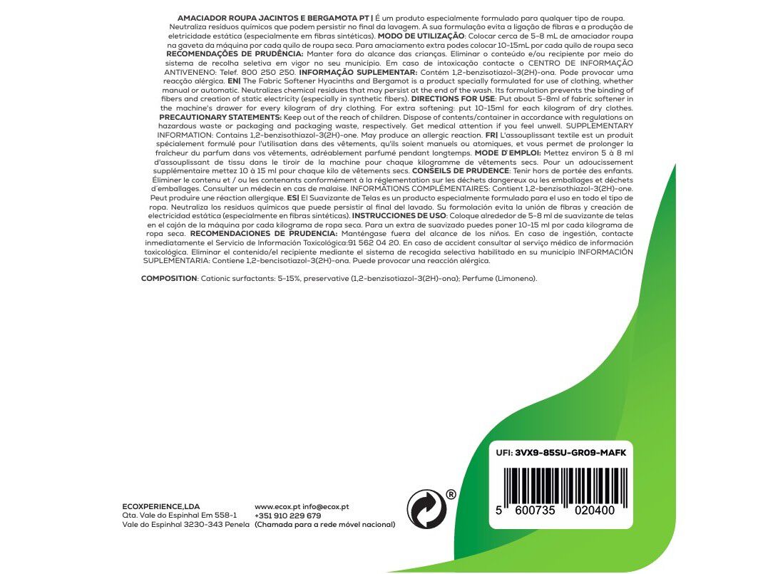 AMACIADOR CONCENTRADO ECOX JACINTOS E BERGAMOTA 34DOSES image number 1